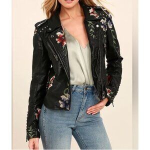 BLANKNYC As You Wish Floral Embroidered Vegan Leather Moto Jacket Size XS